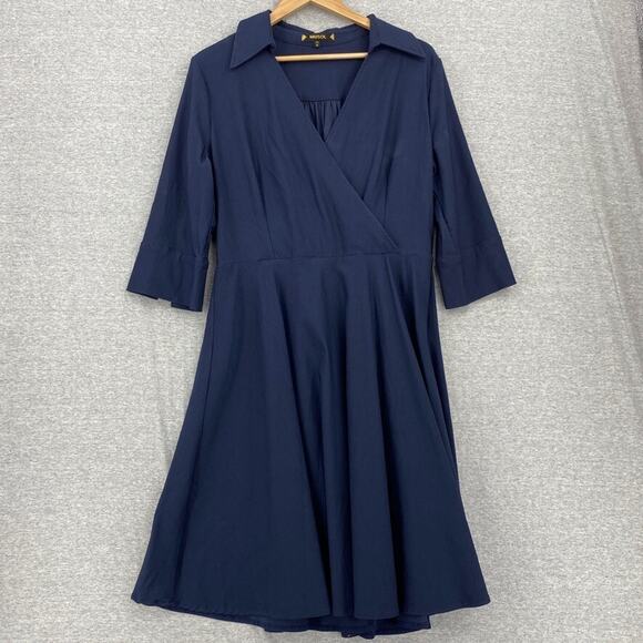 Miusol Dress Womens Extra Large Blue Faux Wrap 3/4 Button Sleeve Ruched Swing - Picture 1 of 12